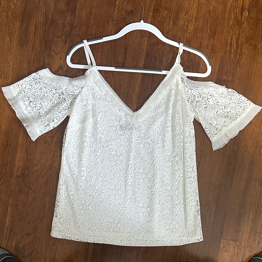 White House Black Market White Lace Cold Shoulder Blouse